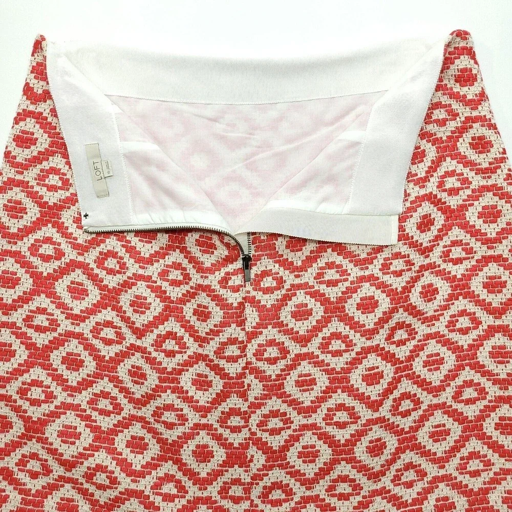 Ann Taylor‎ Loft Skirt Women 10 Red White Metallic 100% Cotton Mini Geometric - Picture 7 of 10